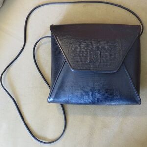 '80s Anne Klein For Calderon Black Leather Envelope Bag Shoulder Crossbody